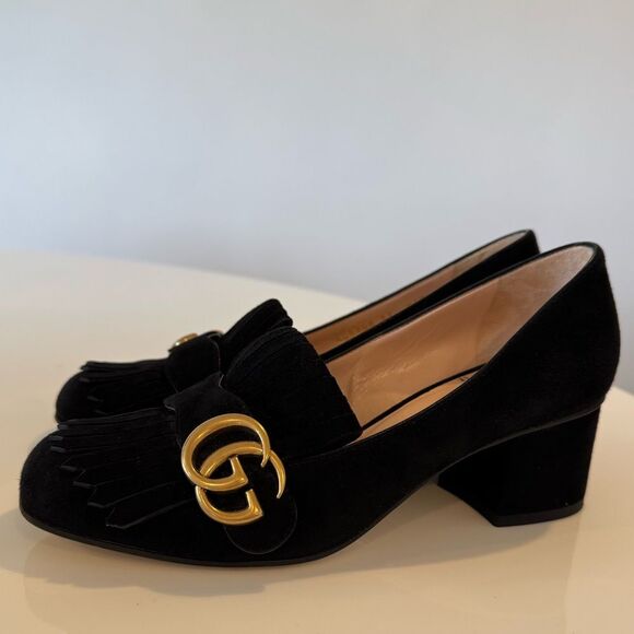 Gucci Shoes - Gucci Marmont GG Suede Fringe Block Heels Loafers Size EU 37 US 7 Authentic